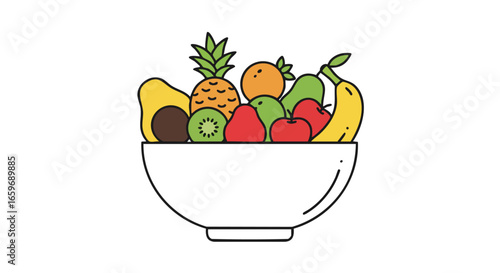 A bowl filled with various colorful fruits.