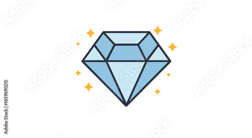 Illustration of a blue diamond with sparkling effects, representing luxury and value.