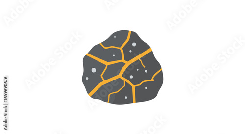 A dark grey rock with yellow veins and small white spots, representing a cracked mineral formation.
