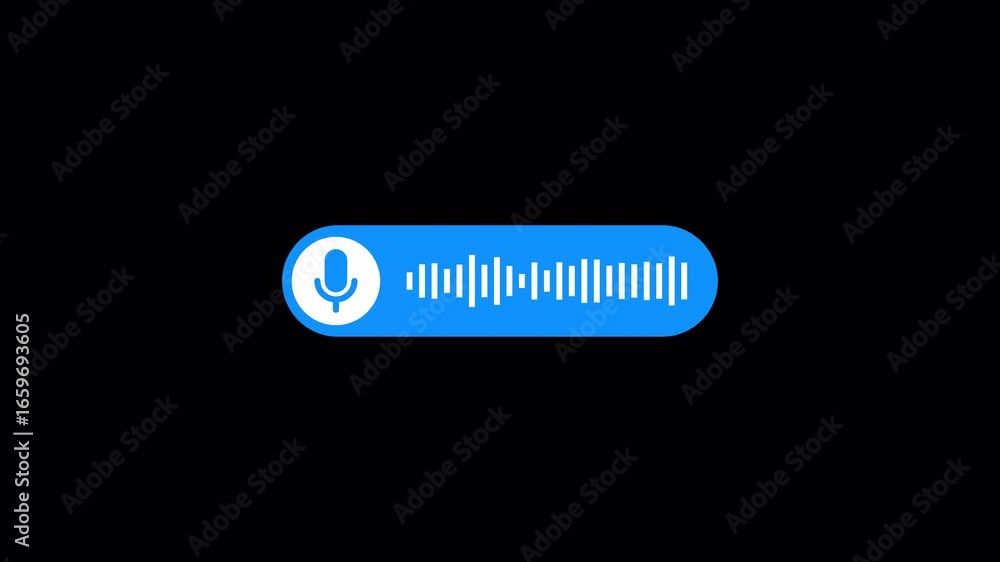 audio animation of smooth voive message featuring waveform visualization ,microphone icon and podcast on black background