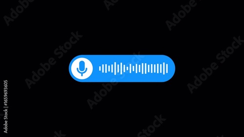 audio animation of smooth voive message featuring waveform visualization ,microphone icon and podcast on black  background