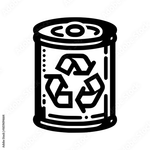 Recyclable metal can with eco symbol black vector icon with transparent background 