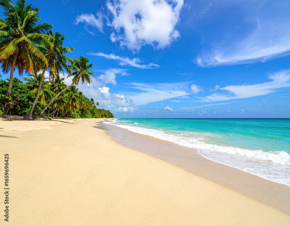Tropical beach scene under sunny sky Tropical beach scene under sunny sky