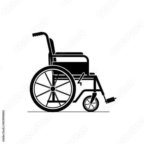 Disabled old vintage wheelchair, an empty medical transportation object, isolated on a white background