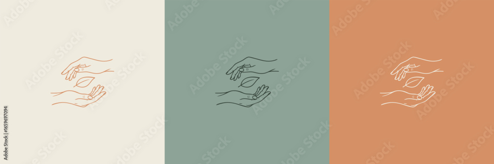 Fototapeta premium A minimalist line art illustration of hands holding a formless shape. This is ideal for wellness concepts self-care visuals.