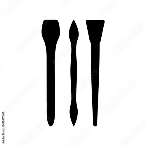 Three Various Shaped Applicator Sticks for Beauty Products in Black Silhouette