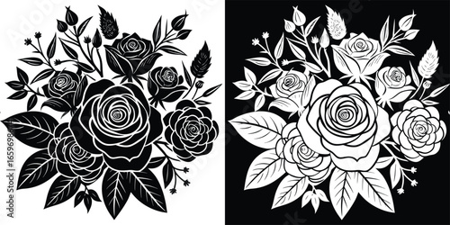 Elegant rose bouquet design element perfect for invitations, cards, and stylish modern prints that need a touch of floral beauty