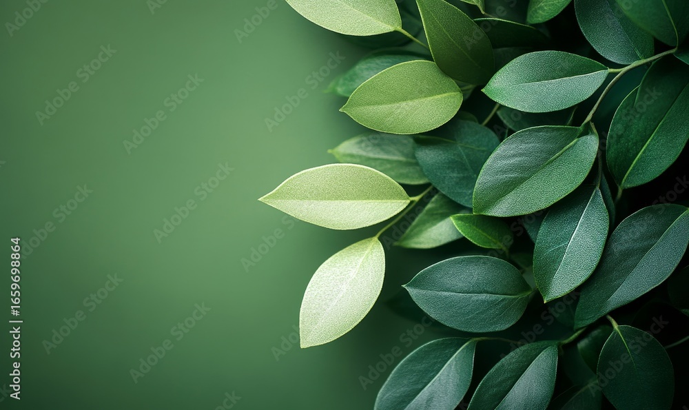 Fototapeta premium Captivating photo of lush leaves, embodying aesthetic minimalism, with a palette of dark sage colors to offer a serene and sophisticated vibe, perfect for modern, nature-inspired design, Generative AI