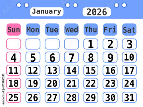 A cute, minimalist 2026 calendar with sweet pastel colors