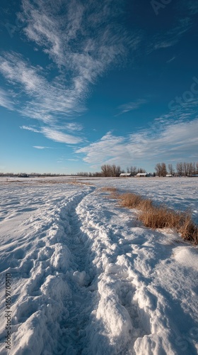 Wallpaper Mural Snowy path winds through a field under a vibrant blue sky Torontodigital.ca