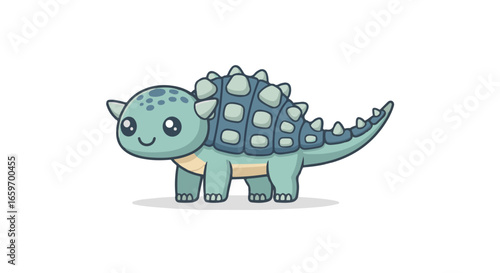 A cute baby Ankylosaurus sticker design, chibi cartoon style, 2D flat vector icon illustration of an adorable little. Kawaii style, character art, isolated on white background