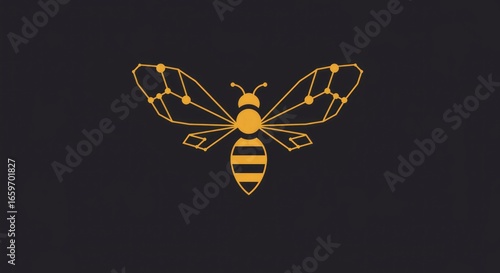 Geometric Bee Illustration: Minimalist Design with Golden Yellow on Black