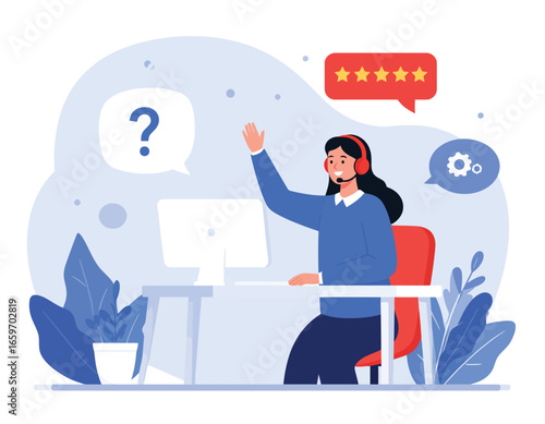 Customer Support Illustration A Helpful Agent at Work, Delivering Excellent Service with a Smile