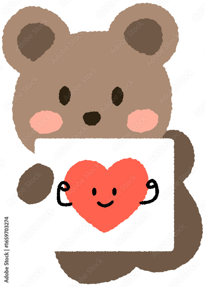 Fototapeta premium Cute teddy bear holding heart sign with a positive message of kindness, support, and volunteering