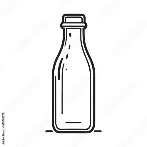 Classic milk bottle line icon. A simple black and white vector illustration of a glass container for dairy products, fresh drinks, and nutrition concepts.

