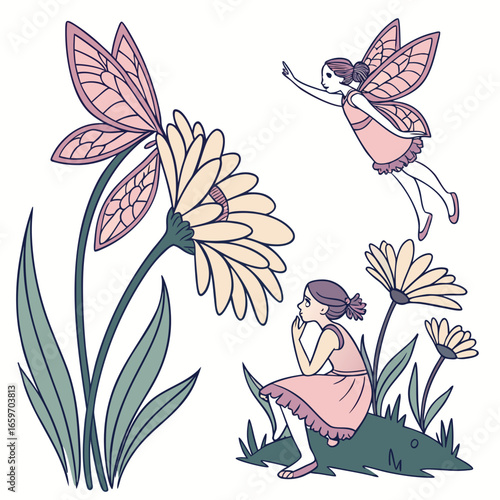 Vector art of charming fairy and flower illustration, perfect for adding a touch of magic and whimsy to any design