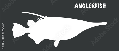 the silhouette of a pufferfish, a deep-sea fish known for its distinctive lure that emerges from its head and is used to attract prey in the dark.