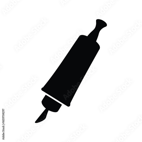 Stylized solid black illustration of a rolling pin on a white background
