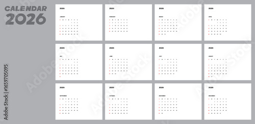 2026 Calendar with 12 Monthly Template Horizontal Format