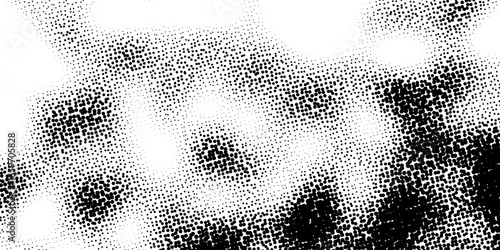 Grunge halftone gradient background. Faded grit noise texture. White and black sandy wallpaper. Retro pixelated backdrop. Anime or manga style comic overlay. Vector textured template