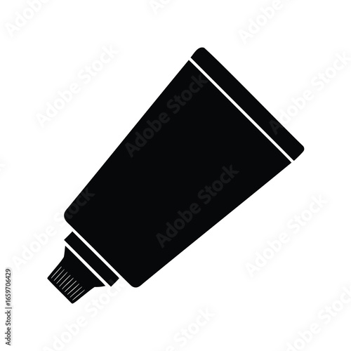 Isolated black silhouette illustration of a squeeze tube for toothpaste or ointment
