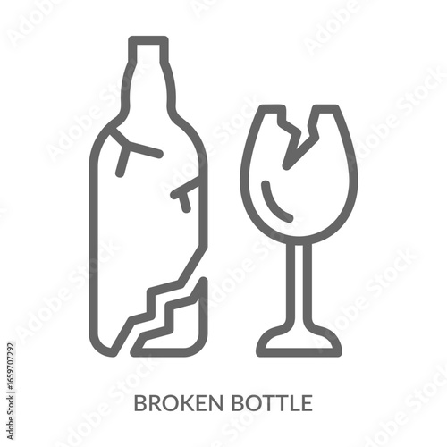 Broken Bottle Icon Line Style. Design Vector Illustration