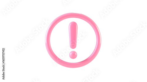 3D Pink Exclamation Mark in Circle – Warning Alert Icon Isolated PNG
