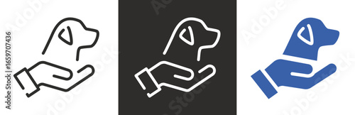 flat and linear set icons, animal protection icon, dog care, pet, simple symbols on white and black background - editable stroke vector illustration