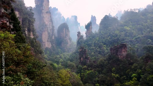 Aerial Footage of Zhangjiajie Avatar Mountains – Majestic Sandstone Pillars in China