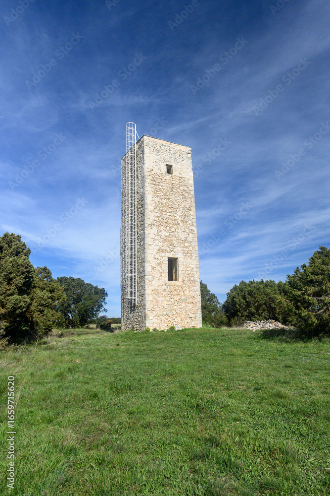 Naklejka premium Medieval tower Torreon de la Greda in Cevico Navero, Palencia countryside