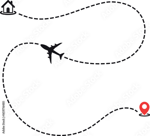 
Airplane Route Icon with Dotted Path and Location Pins