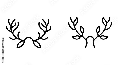 Set of deer antlers icon bold outline vector illustration design
