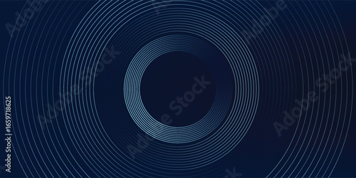 Blue abstract background with glowing circles. Swirl circular lines pattern. Geometric spiral. Twirl element. Modern graphic design. Futuristic technology concept. Vector illustration