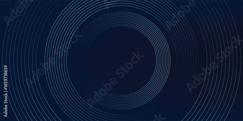 Blue abstract background with glowing circles. Swirl circular lines pattern. Geometric spiral. Twirl element. Modern graphic design. Futuristic technology concept. Vector illustration