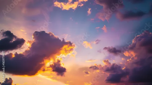 Fototapeta Kolorowe niebo o zachodzie słońca z dramatycznymi chmurami