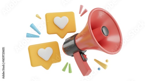 Social Media Announcement: Megaphone with Heart Like Icons