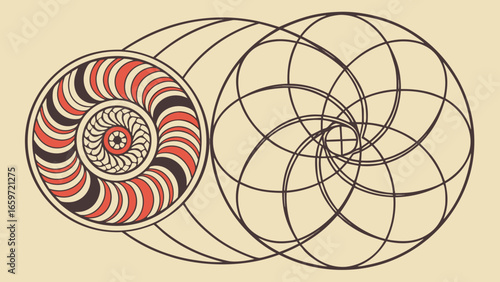 Abstract geometric pattern inspired by the fibonacci sequence and nautilus shell structure
