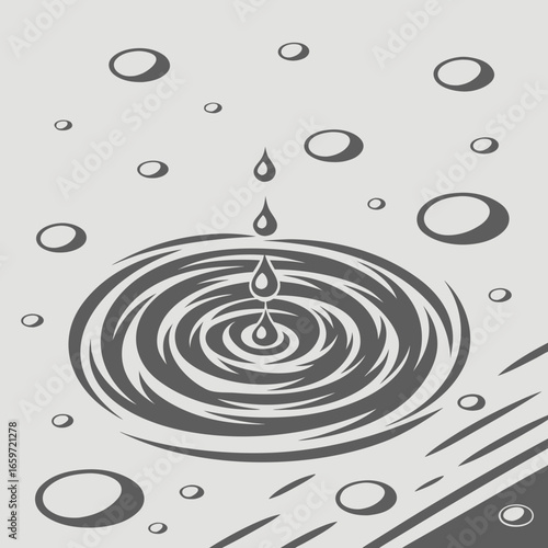 Abstract graphic of water drops falling into concentric circles creating ripples on a light gray background