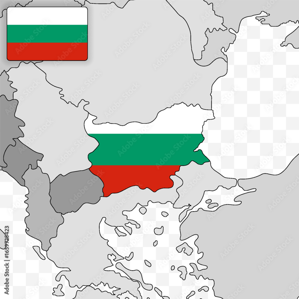 Obraz premium Bulgaria National Flag and Country Map in Flat Style Featuring European Travel and Geography Symbol