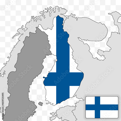  Finland National Flag and Country Map in Flat Style Featuring European Travel and Geography Symbol