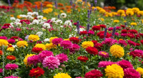 Vibrant Multicolored Flowers in a Lush Garden