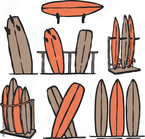 surf board collection vintage drawing vector