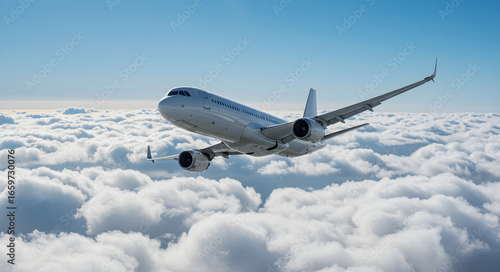 Obraz premium Commercial Jet Aircraft Flying Above Clouds