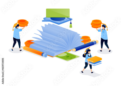 Open books visualized as scholarships in linguistics for education and learning goals. Can be used for book cover, banner, website, web, educational brochure and scholarship ads