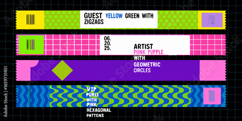 Colorful Wristbands with Geometric Patterns and Text