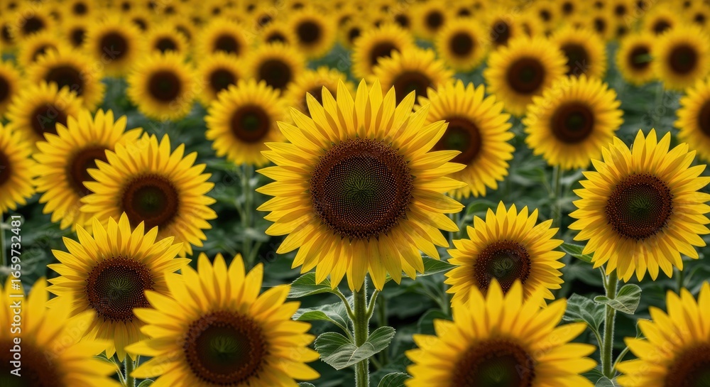 Obraz premium Vibrant Sunflower Field, Close-up Focus on Blossoms