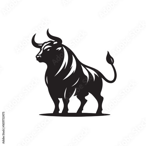 Powerful bull silhouette in a dynamic pose representing strength and determination silhouette