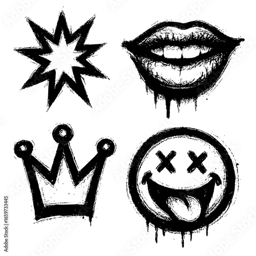 Bold, edgy graffiti art elements for posters, logos, and urban design projects, ready to make a statement.