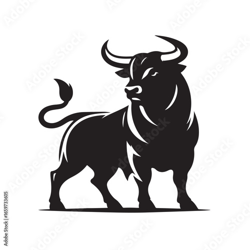 Powerful bull charging forward in a dynamic silhouette