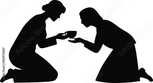 Silhouette vector sharing tea with each other 